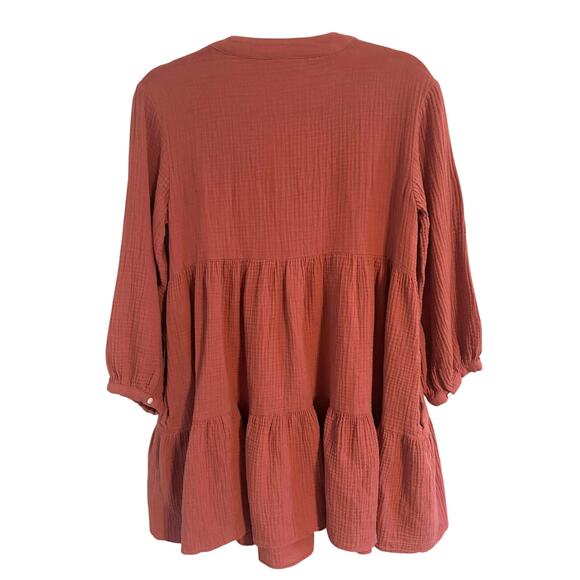 Madewell Sz 4 Cotton Gauze Baby Doll Dress Deep Coral Button Front Mini Pockets - Picture 5 of 6
